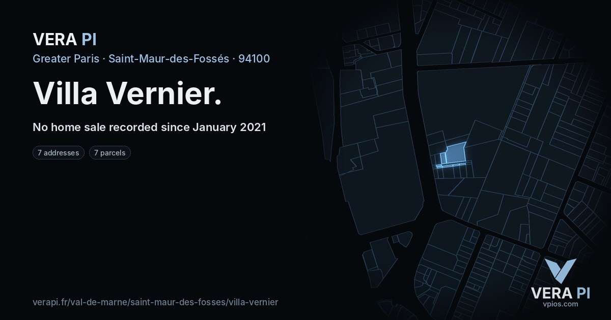Villa Vernier, Saint-Maur-des-Fossés at night – every parcel coloured by the prices around it, the street's own parcels lit