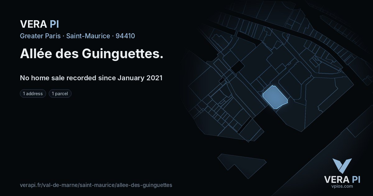 Allée des Guinguettes, Saint-Maurice at night – every parcel coloured by the prices around it, the street's own parcels lit