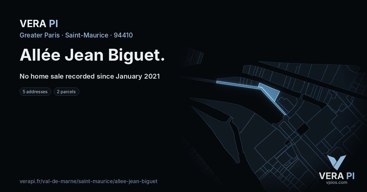 Allée Jean Biguet, Saint-Maurice at night – every parcel coloured by the prices around it, the street's own parcels lit