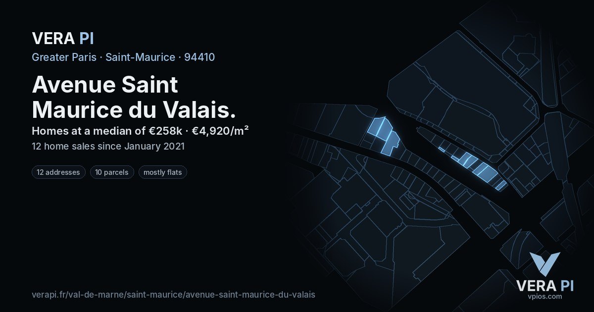 Avenue Saint Maurice du Valais, Saint-Maurice at night – every parcel coloured by the prices around it, the street's own parcels lit