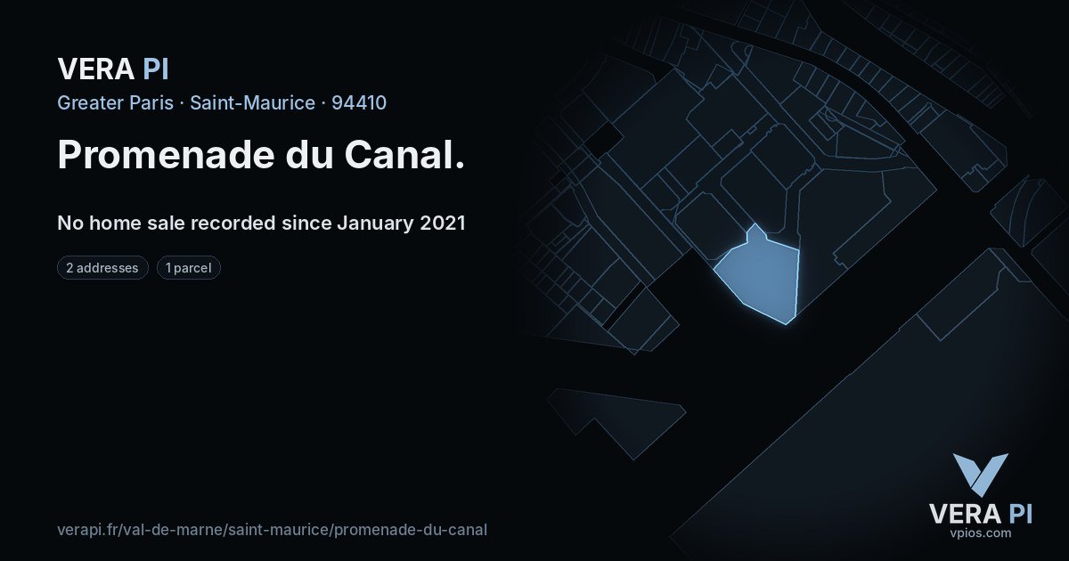 Promenade du Canal, Saint-Maurice at night – every parcel coloured by the prices around it, the street's own parcels lit