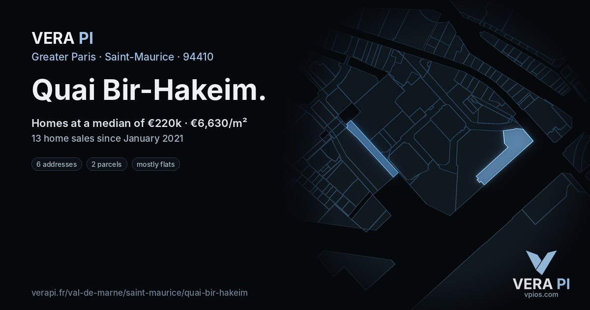 Quai Bir-Hakeim, Saint-Maurice at night – every parcel coloured by the prices around it, the street's own parcels lit