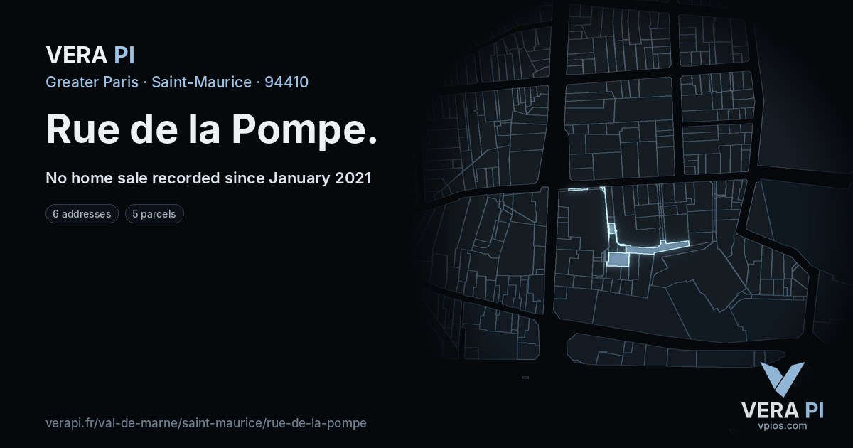 Rue de la Pompe, Saint-Maurice at night – every parcel coloured by the prices around it, the street's own parcels lit
