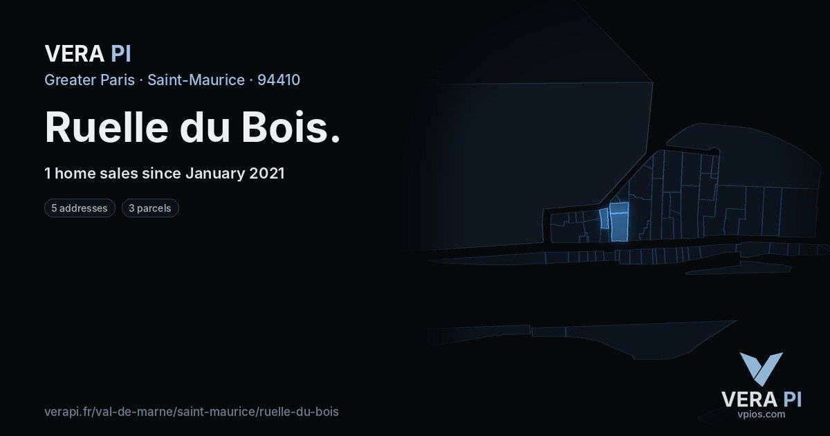 Ruelle du Bois, Saint-Maurice at night – every parcel coloured by the prices around it, the street's own parcels lit