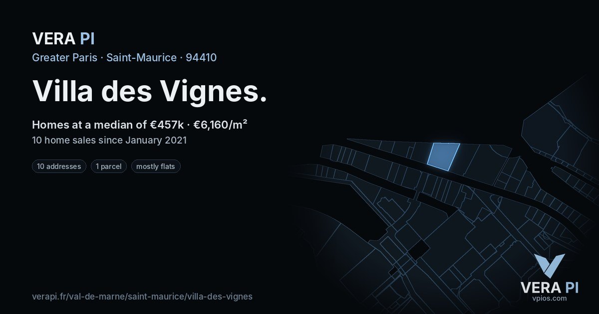 Villa des Vignes, Saint-Maurice at night – every parcel coloured by the prices around it, the street's own parcels lit