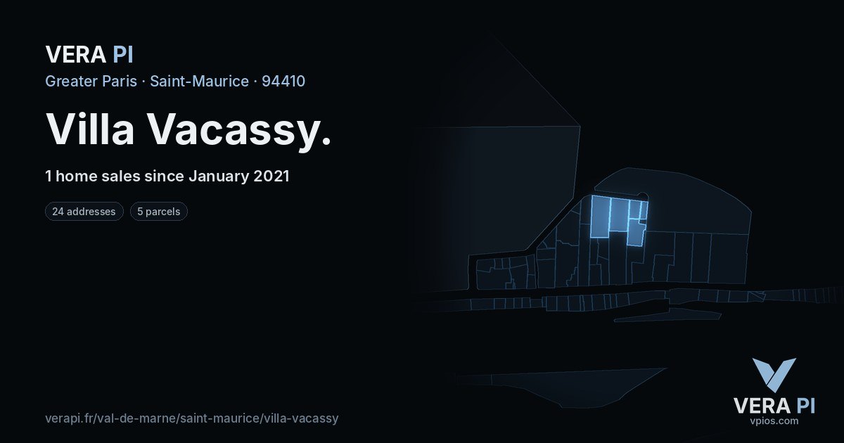 Villa Vacassy, Saint-Maurice at night – every parcel coloured by the prices around it, the street's own parcels lit