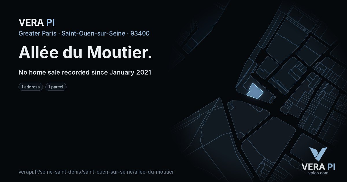 Allée du Moutier, Saint-Ouen-sur-Seine at night – every parcel coloured by the prices around it, the street's own parcels lit