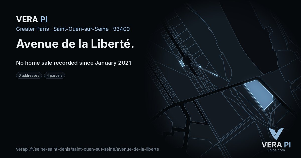 Avenue de la Liberté, Saint-Ouen-sur-Seine at night – every parcel coloured by the prices around it, the street's own parcels lit