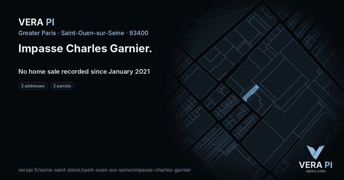 Impasse Charles Garnier, Saint-Ouen-sur-Seine at night – every parcel coloured by the prices around it, the street's own parcels lit