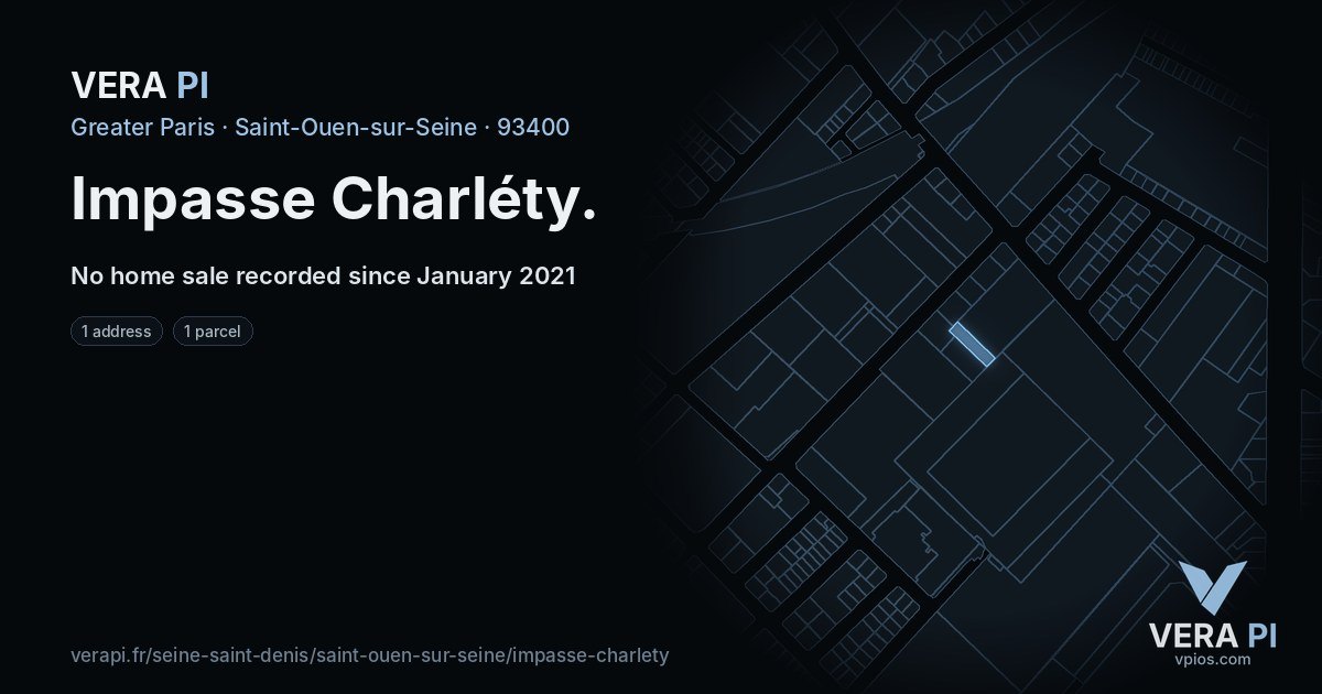 Impasse Charléty, Saint-Ouen-sur-Seine at night – every parcel coloured by the prices around it, the street's own parcels lit
