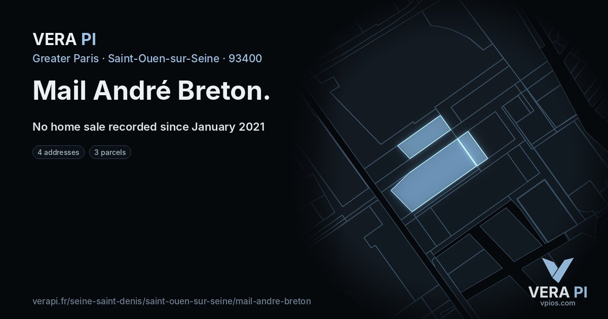 Mail André Breton, Saint-Ouen-sur-Seine at night – every parcel coloured by the prices around it, the street's own parcels lit