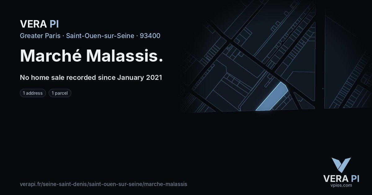 Marché Malassis, Saint-Ouen-sur-Seine at night – every parcel coloured by the prices around it, the street's own parcels lit