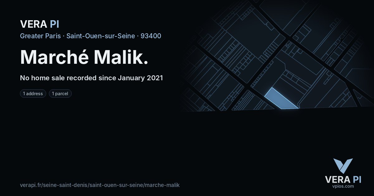 Marché Malik, Saint-Ouen-sur-Seine at night – every parcel coloured by the prices around it, the street's own parcels lit