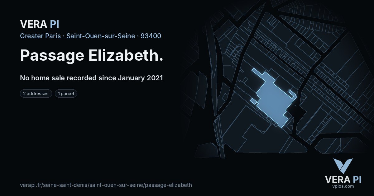 Passage Elizabeth, Saint-Ouen-sur-Seine at night – every parcel coloured by the prices around it, the street's own parcels lit