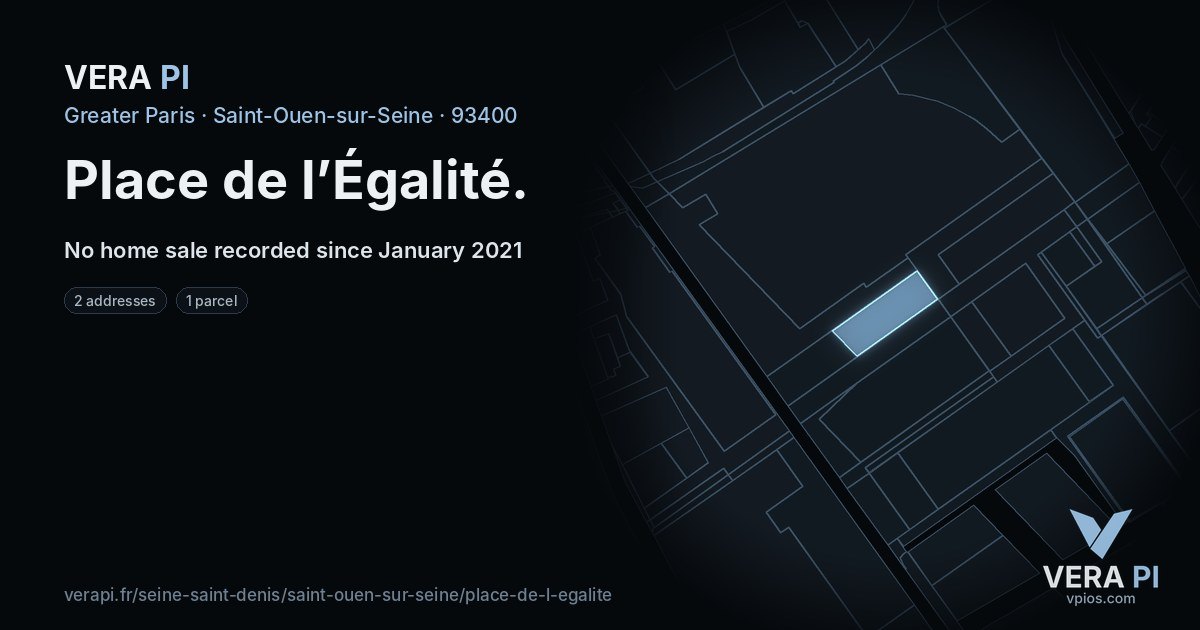 Place de l’Égalité, Saint-Ouen-sur-Seine at night – every parcel coloured by the prices around it, the street's own parcels lit