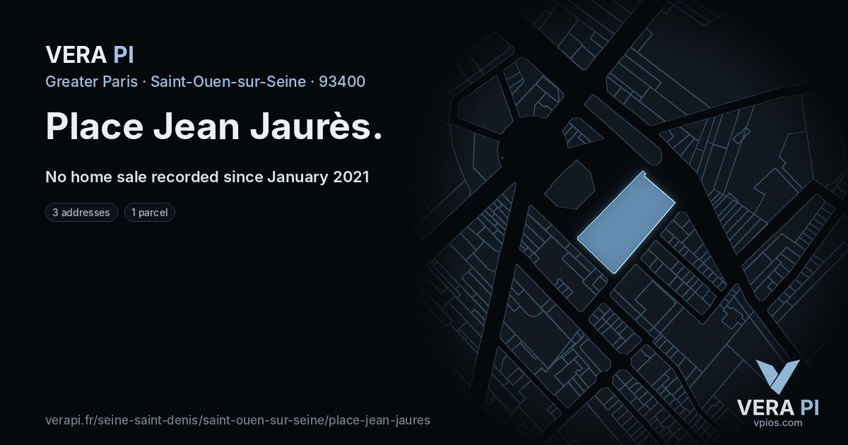Place Jean Jaurès, Saint-Ouen-sur-Seine at night – every parcel coloured by the prices around it, the street's own parcels lit