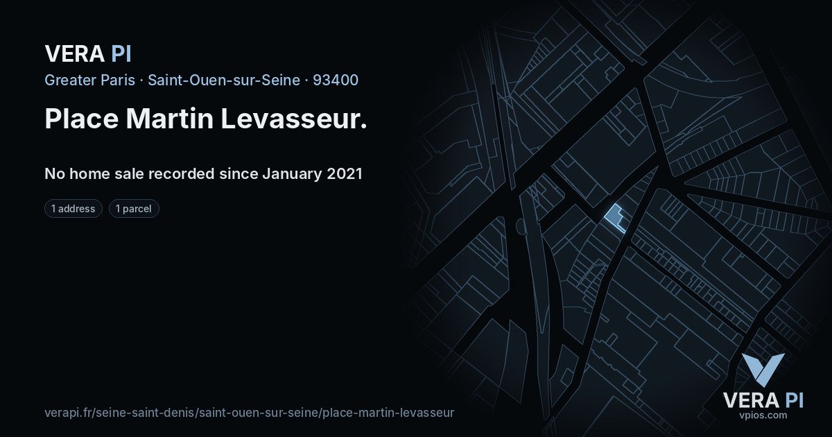 Place Martin Levasseur, Saint-Ouen-sur-Seine at night – every parcel coloured by the prices around it, the street's own parcels lit