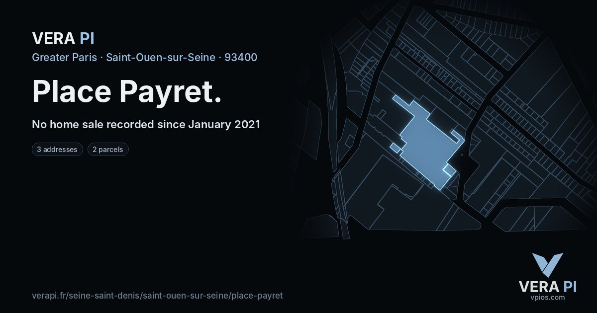 Place Payret, Saint-Ouen-sur-Seine at night – every parcel coloured by the prices around it, the street's own parcels lit
