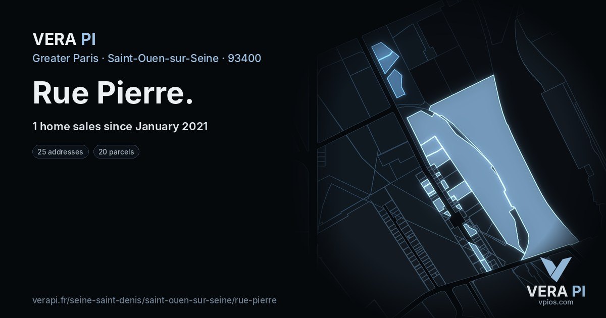 Rue Pierre, Saint-Ouen-sur-Seine at night – every parcel coloured by the prices around it, the street's own parcels lit
