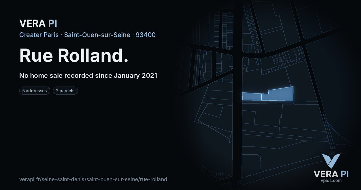 Rue Rolland, Saint-Ouen-sur-Seine at night – every parcel coloured by the prices around it, the street's own parcels lit