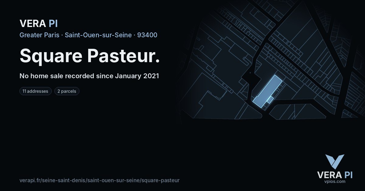 Square Pasteur, Saint-Ouen-sur-Seine at night – every parcel coloured by the prices around it, the street's own parcels lit