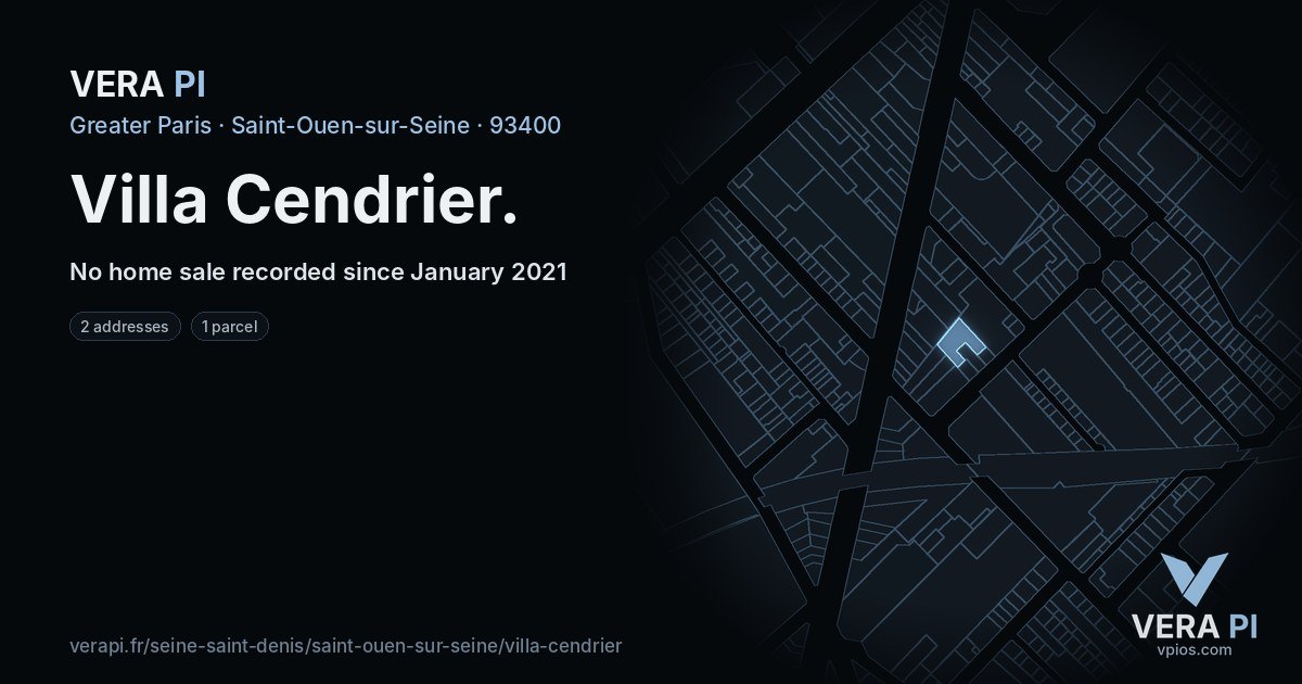 Villa Cendrier, Saint-Ouen-sur-Seine at night – every parcel coloured by the prices around it, the street's own parcels lit