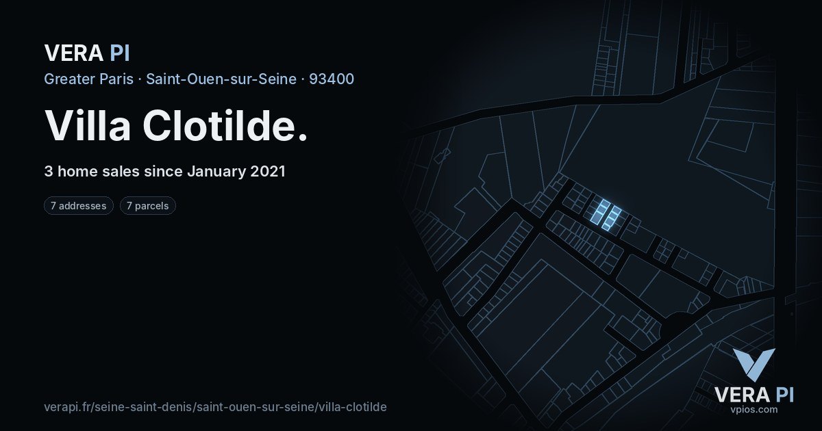 Villa Clotilde, Saint-Ouen-sur-Seine at night – every parcel coloured by the prices around it, the street's own parcels lit