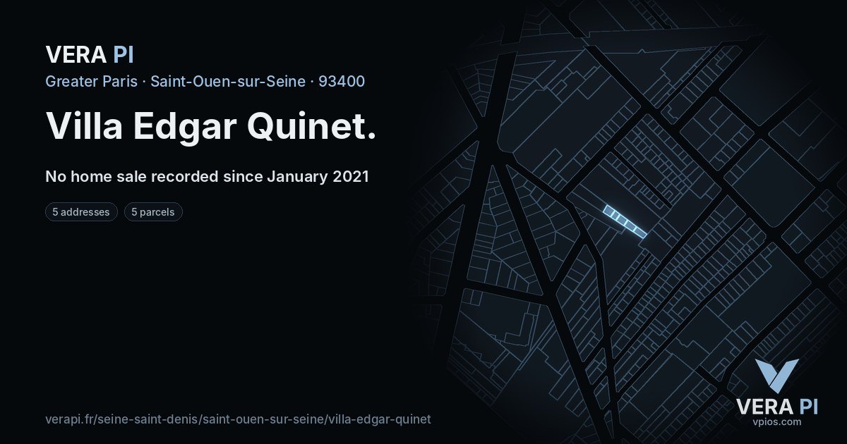 Villa Edgar Quinet, Saint-Ouen-sur-Seine at night – every parcel coloured by the prices around it, the street's own parcels lit