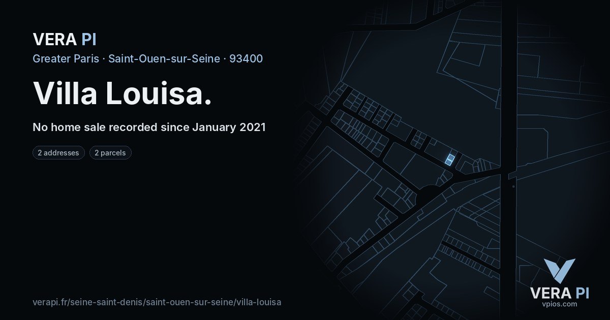 Villa Louisa, Saint-Ouen-sur-Seine at night – every parcel coloured by the prices around it, the street's own parcels lit