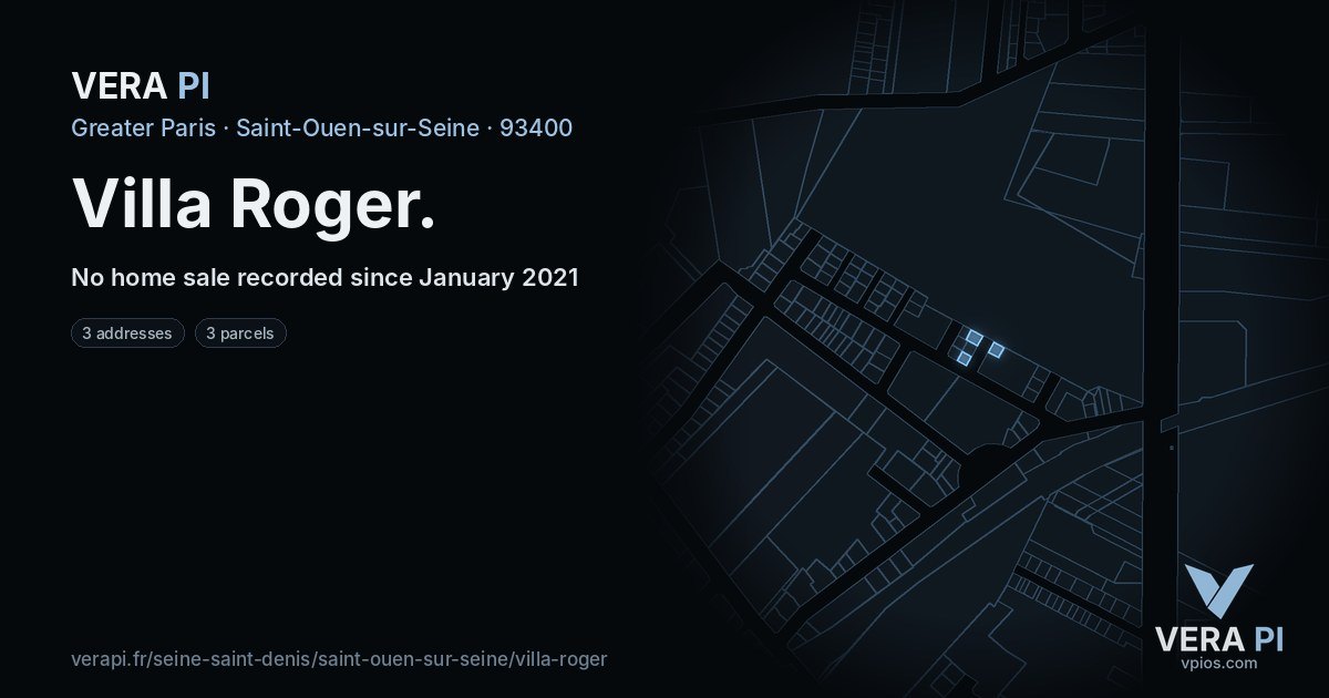 Villa Roger, Saint-Ouen-sur-Seine at night – every parcel coloured by the prices around it, the street's own parcels lit