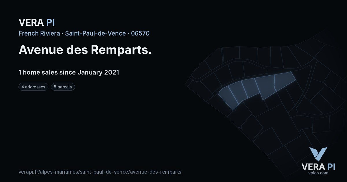 Avenue des Remparts, Saint-Paul-de-Vence at night – every parcel coloured by the prices around it, the street's own parcels lit
