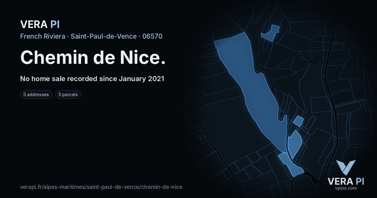 Chemin de Nice, Saint-Paul-de-Vence at night – every parcel coloured by the prices around it, the street's own parcels lit