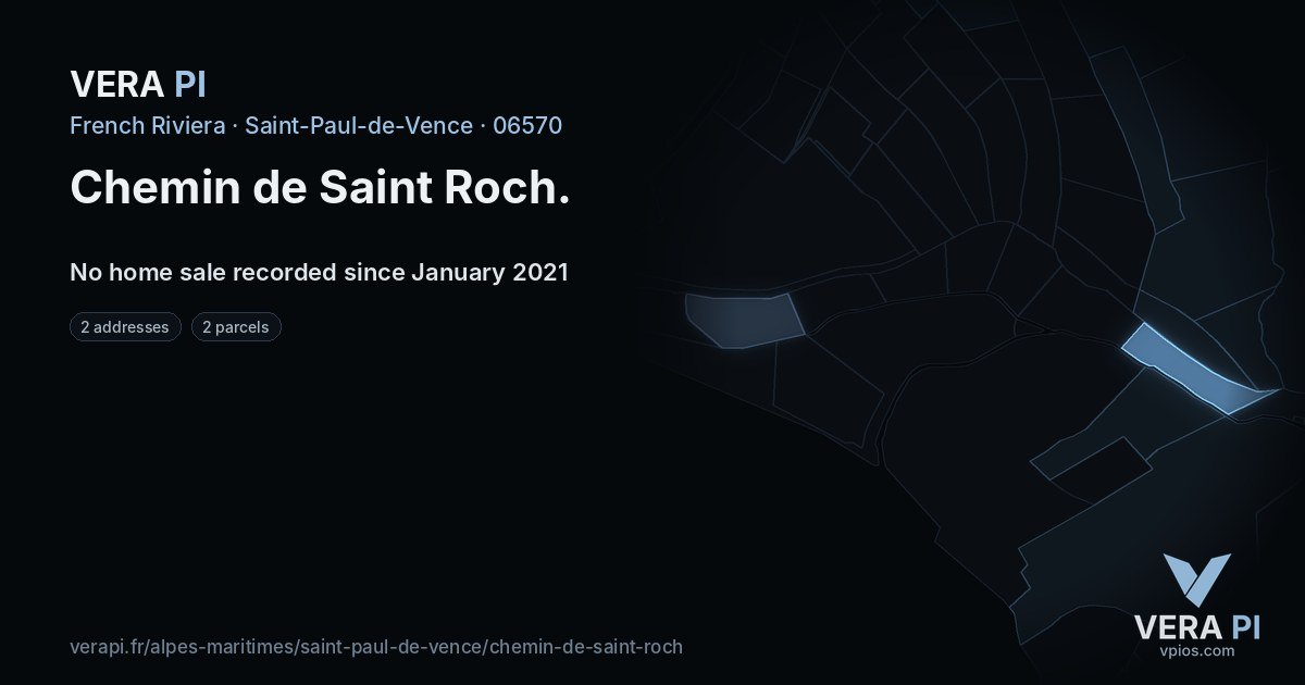 Chemin de Saint Roch, Saint-Paul-de-Vence at night – every parcel coloured by the prices around it, the street's own parcels lit