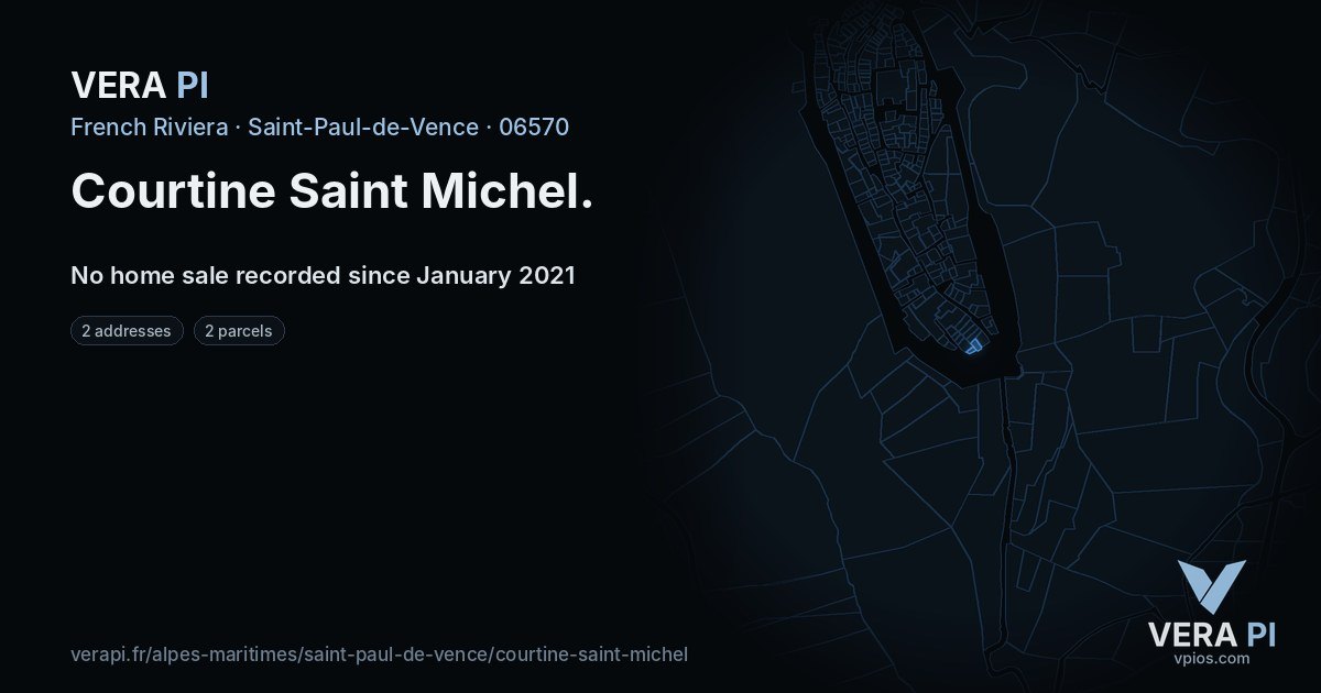 Courtine Saint Michel, Saint-Paul-de-Vence at night – every parcel coloured by the prices around it, the street's own parcels lit