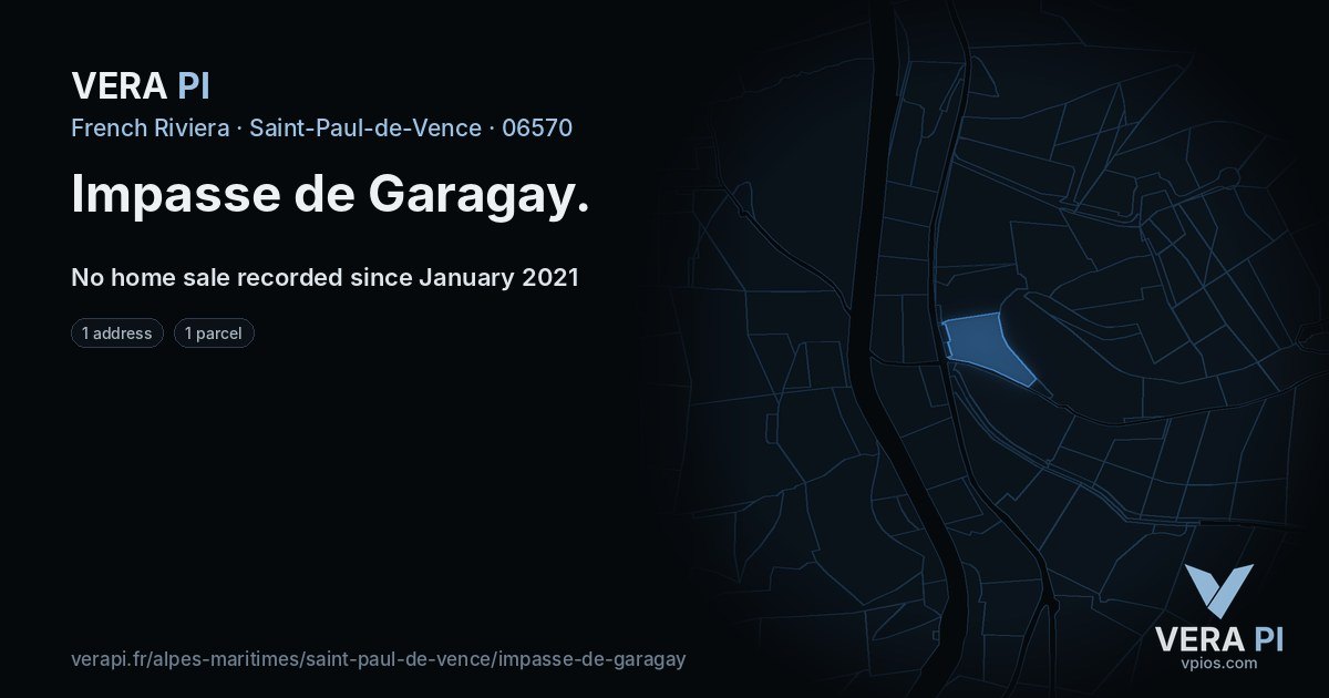 Impasse de Garagay, Saint-Paul-de-Vence at night – every parcel coloured by the prices around it, the street's own parcels lit