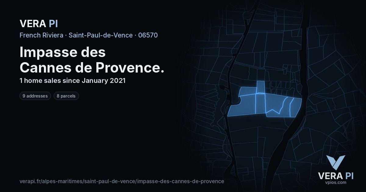 Impasse des Cannes de Provence, Saint-Paul-de-Vence at night – every parcel coloured by the prices around it, the street's own parcels lit
