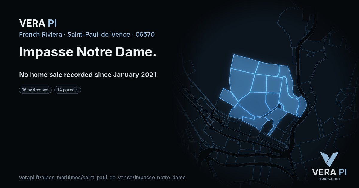 Impasse Notre Dame, Saint-Paul-de-Vence at night – every parcel coloured by the prices around it, the street's own parcels lit