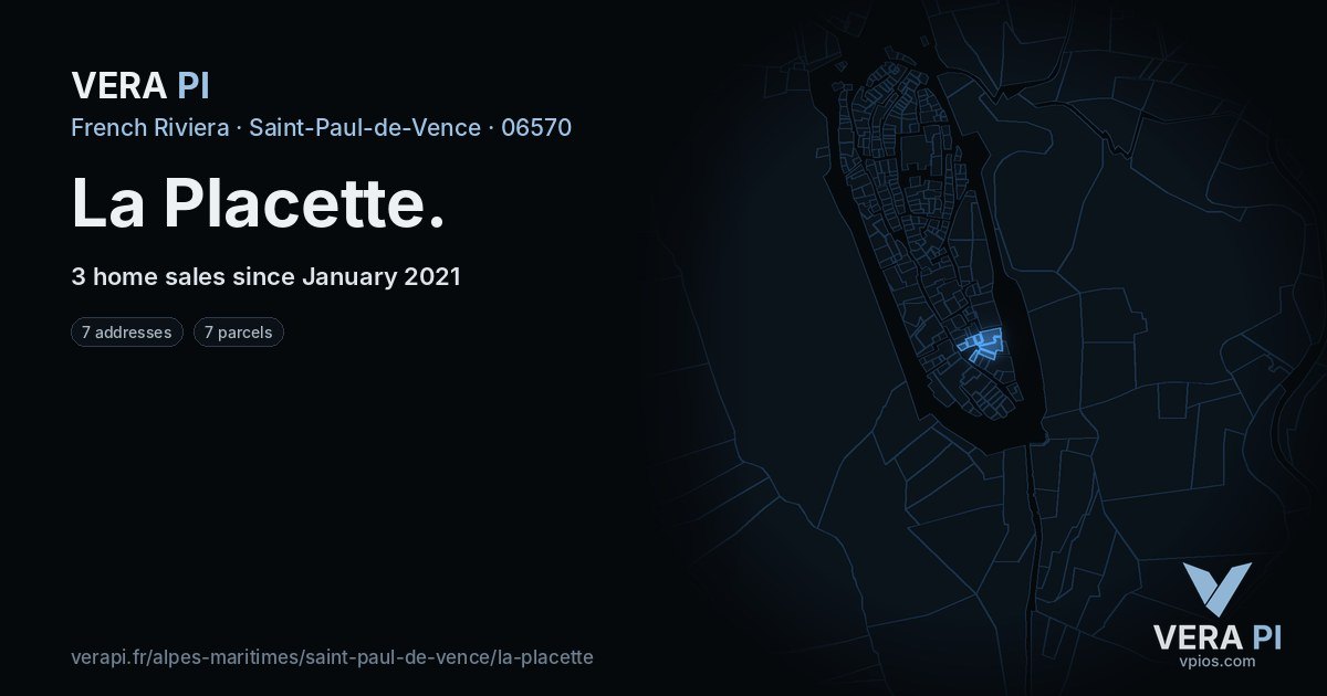 La Placette, Saint-Paul-de-Vence at night – every parcel coloured by the prices around it, the street's own parcels lit