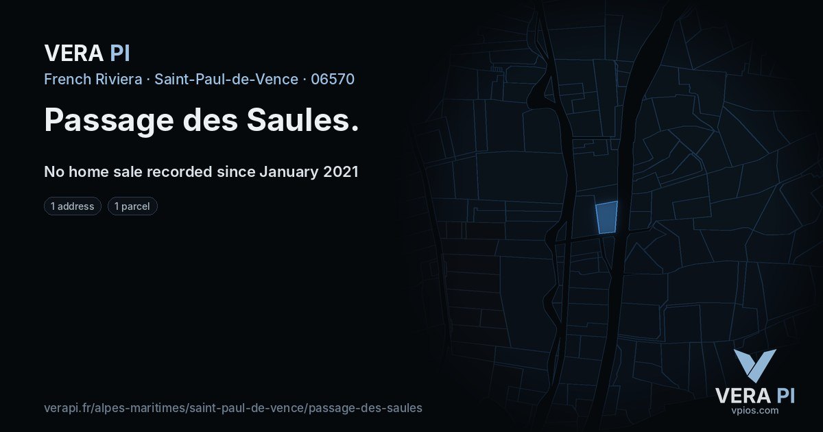 Passage des Saules, Saint-Paul-de-Vence at night – every parcel coloured by the prices around it, the street's own parcels lit