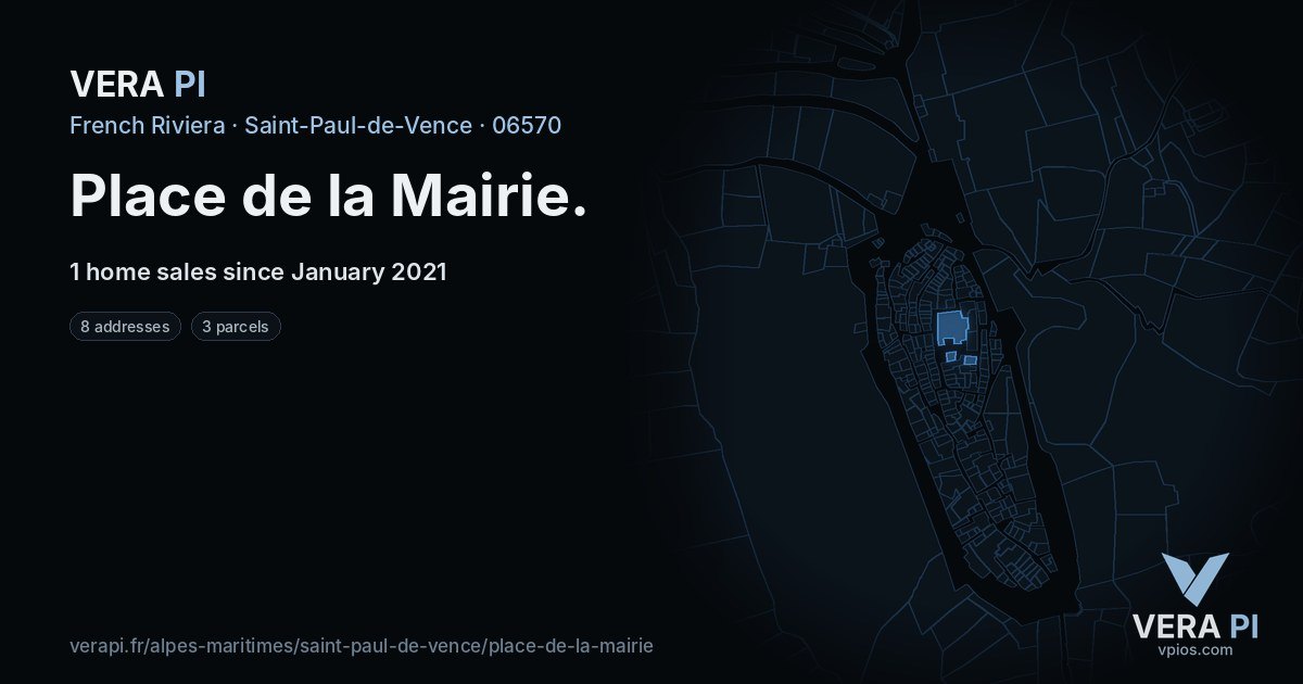 Place de la Mairie, Saint-Paul-de-Vence at night – every parcel coloured by the prices around it, the street's own parcels lit