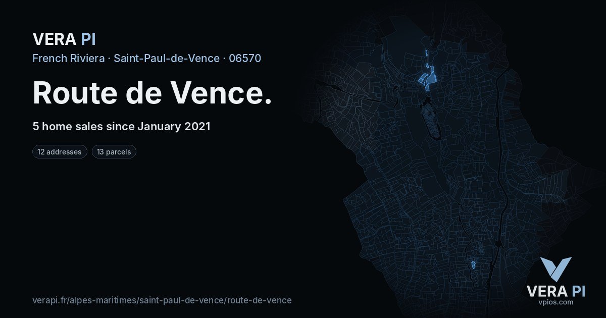 Route de Vence, Saint-Paul-de-Vence at night – every parcel coloured by the prices around it, the street's own parcels lit