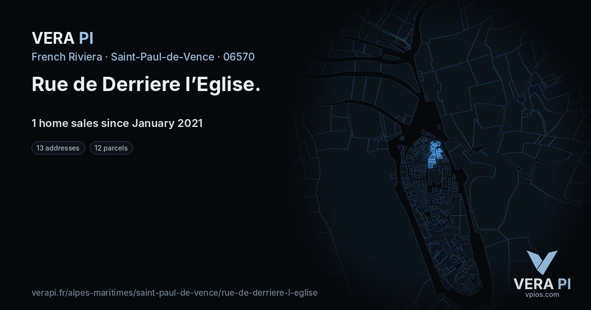 Rue de Derriere l’Eglise, Saint-Paul-de-Vence at night – every parcel coloured by the prices around it, the street's own parcels lit
