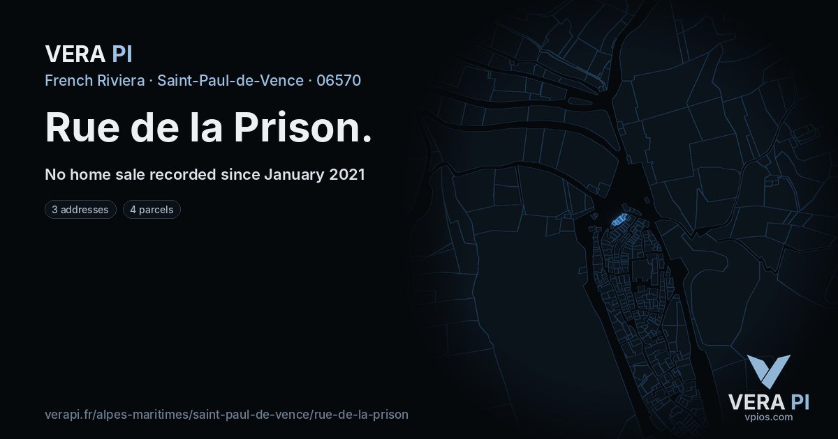 Rue de la Prison, Saint-Paul-de-Vence at night – every parcel coloured by the prices around it, the street's own parcels lit