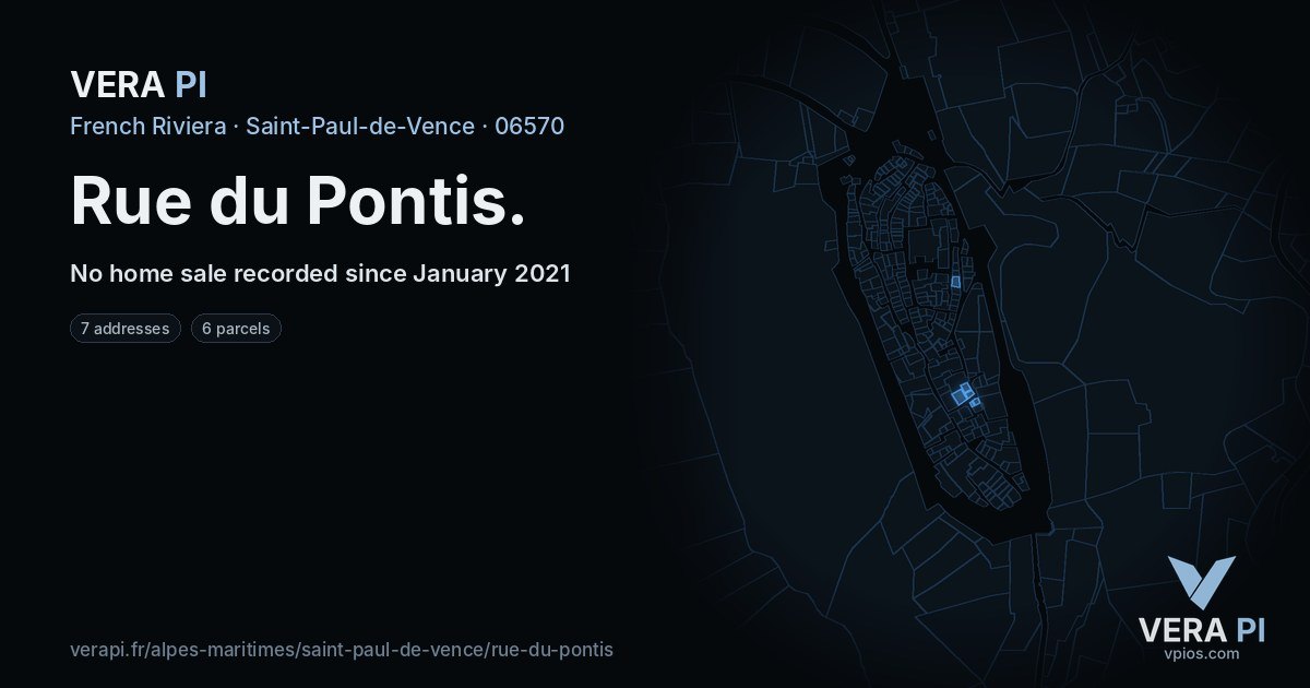 Rue du Pontis, Saint-Paul-de-Vence at night – every parcel coloured by the prices around it, the street's own parcels lit