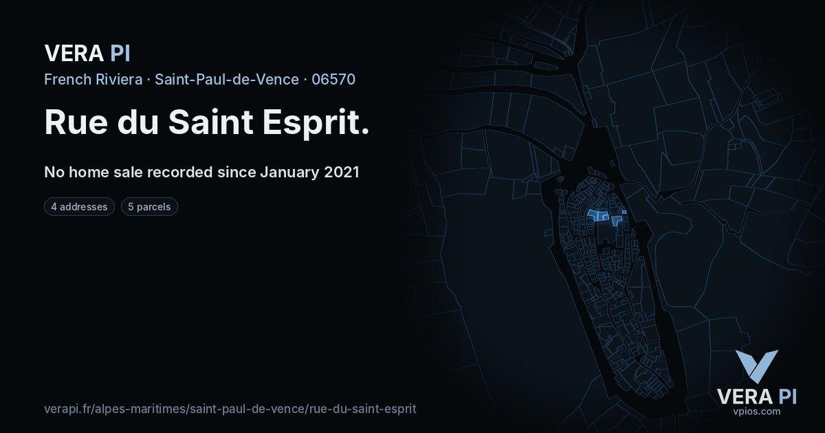 Rue du Saint Esprit, Saint-Paul-de-Vence at night – every parcel coloured by the prices around it, the street's own parcels lit