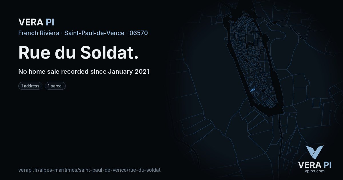 Rue du Soldat, Saint-Paul-de-Vence at night – every parcel coloured by the prices around it, the street's own parcels lit