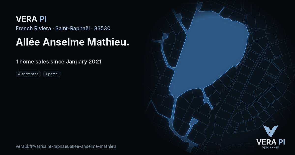 Allée Anselme Mathieu, Saint-Raphaël at night – every parcel coloured by the prices around it, the street's own parcels lit