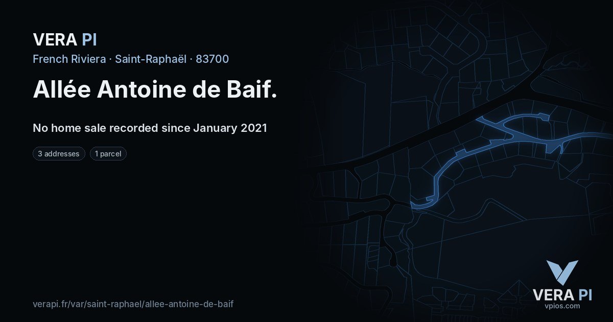Allée Antoine de Baif, Saint-Raphaël at night – every parcel coloured by the prices around it, the street's own parcels lit