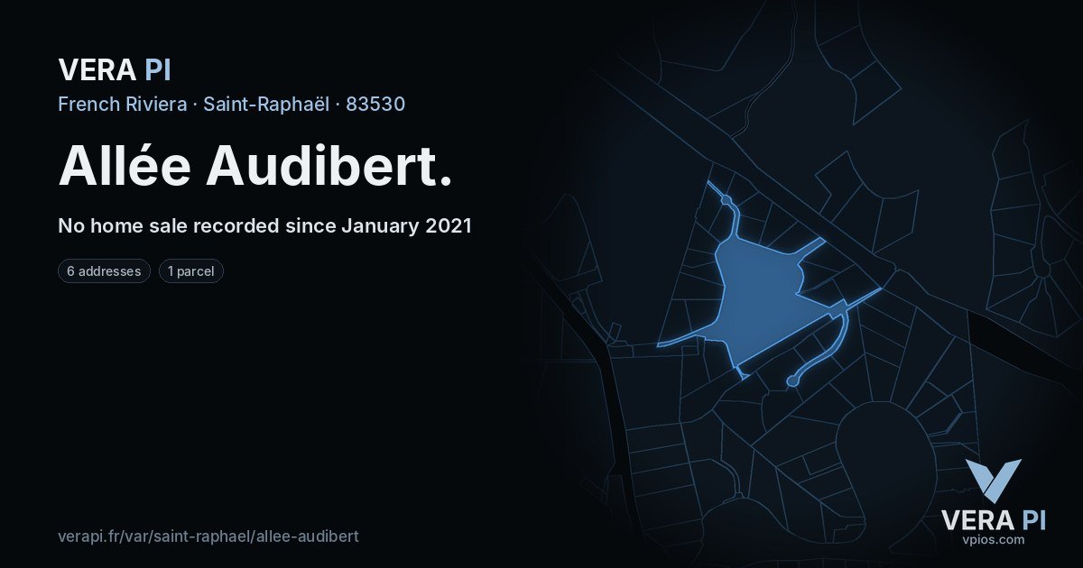 Allée Audibert, Saint-Raphaël at night – every parcel coloured by the prices around it, the street's own parcels lit