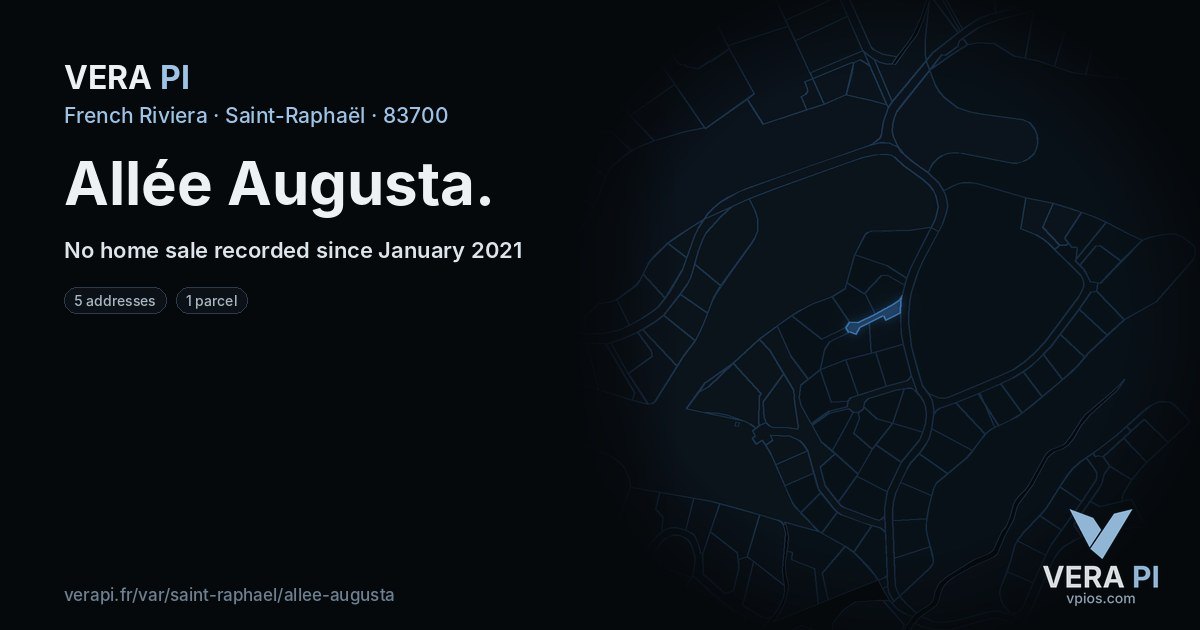 Allée Augusta, Saint-Raphaël at night – every parcel coloured by the prices around it, the street's own parcels lit